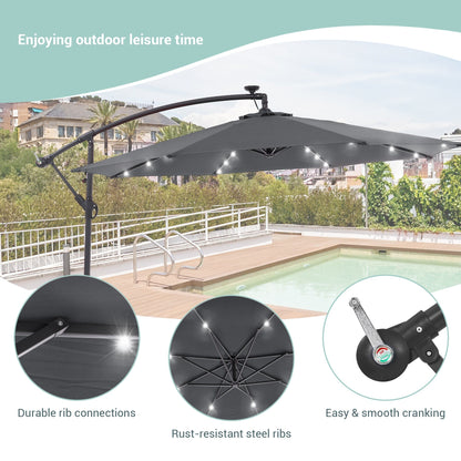 Parasol de jardin déporté LIVOOSUN 10 pieds avec base en croix et éclairage LED