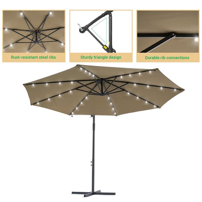 Parasol de jardin déporté LIVOOSUN 10 pieds avec base en croix et éclairage LED
