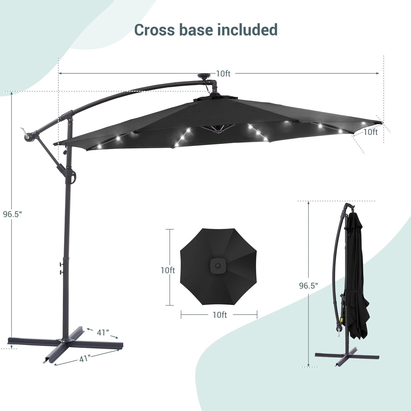 Parasol de jardin déporté LIVOOSUN 10 pieds avec base en croix et éclairage LED