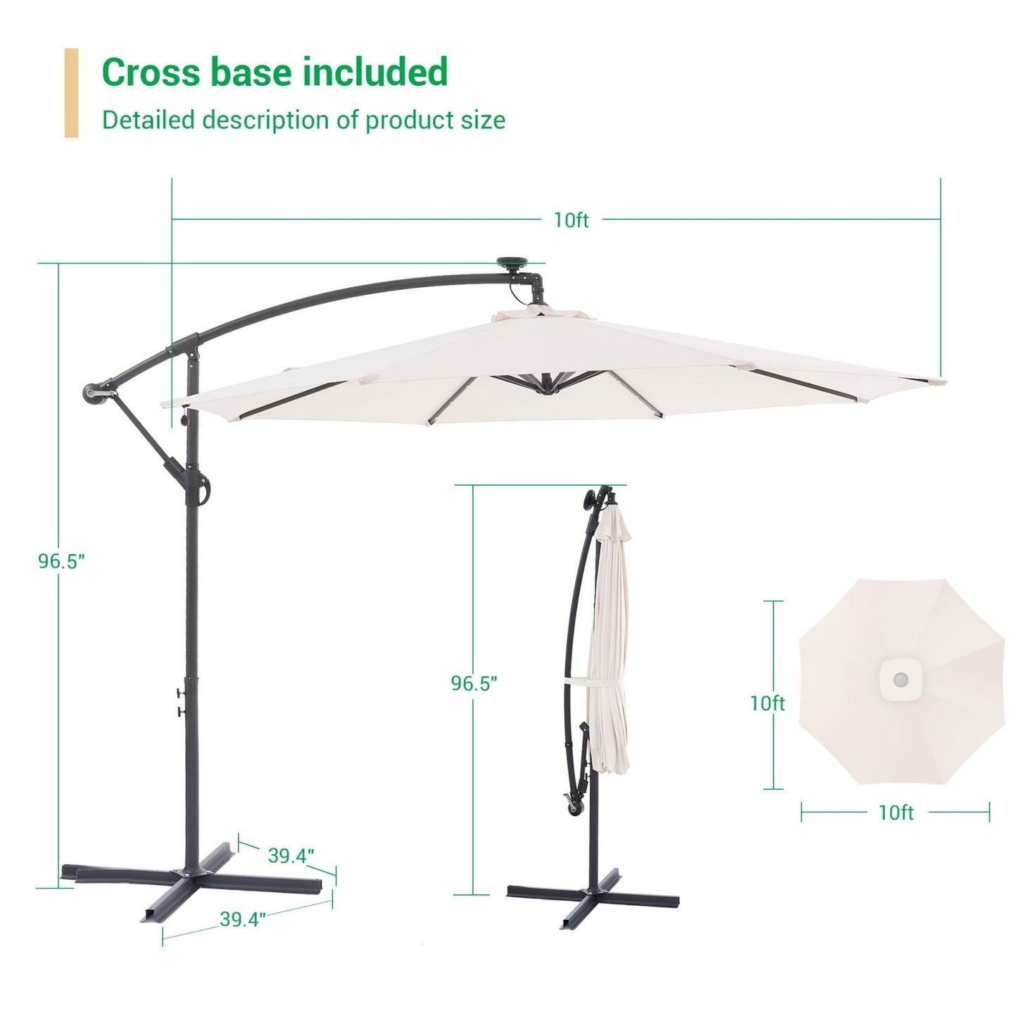 Parasol de jardin déporté LIVOOSUN 10 pieds avec base en croix et éclairage LED
