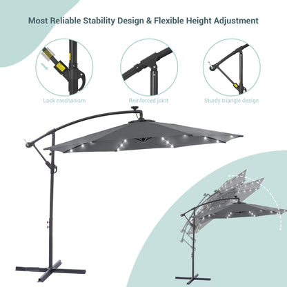 Parasol de jardin déporté LIVOOSUN 10 pieds avec base en croix et éclairage LED