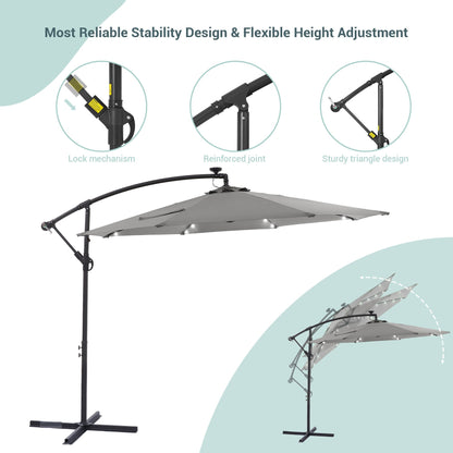 Parasol de jardin déporté LIVOOSUN 10 pieds avec base en croix et éclairage LED