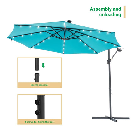 Parasol de jardin déporté LIVOOSUN 10 pieds avec base en croix et éclairage LED
