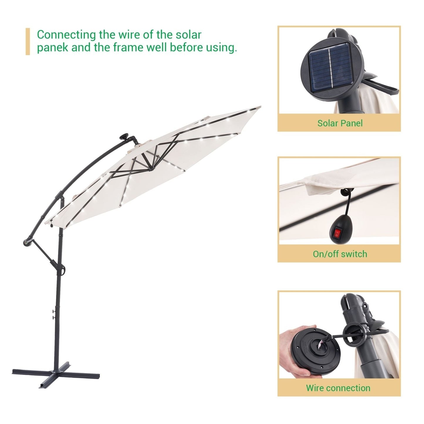 Parasol de jardin déporté LIVOOSUN 10 pieds avec base en croix et éclairage LED