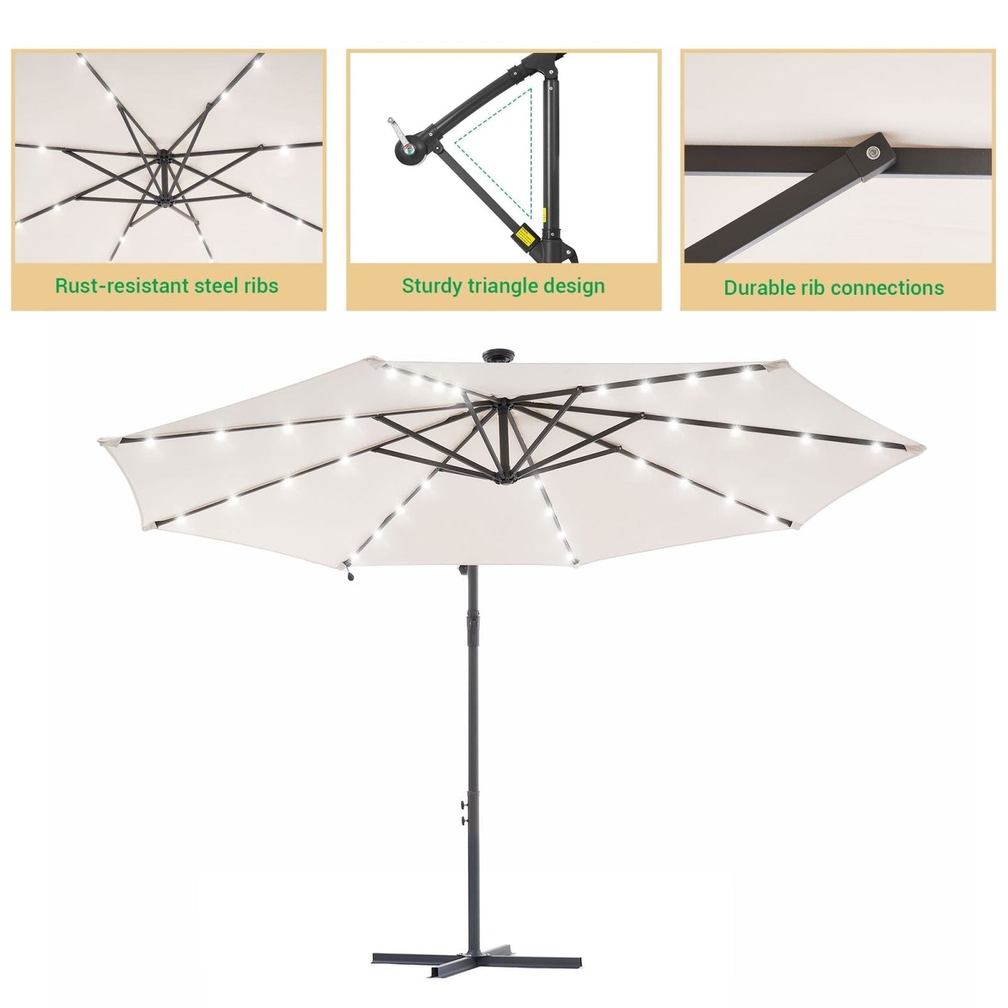 Parasol de jardin déporté LIVOOSUN 10 pieds avec base en croix et éclairage LED