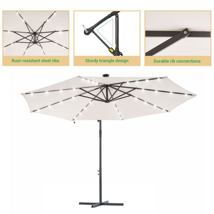 Parasol de jardin déporté LIVOOSUN 10 pieds avec base en croix et éclairage LED