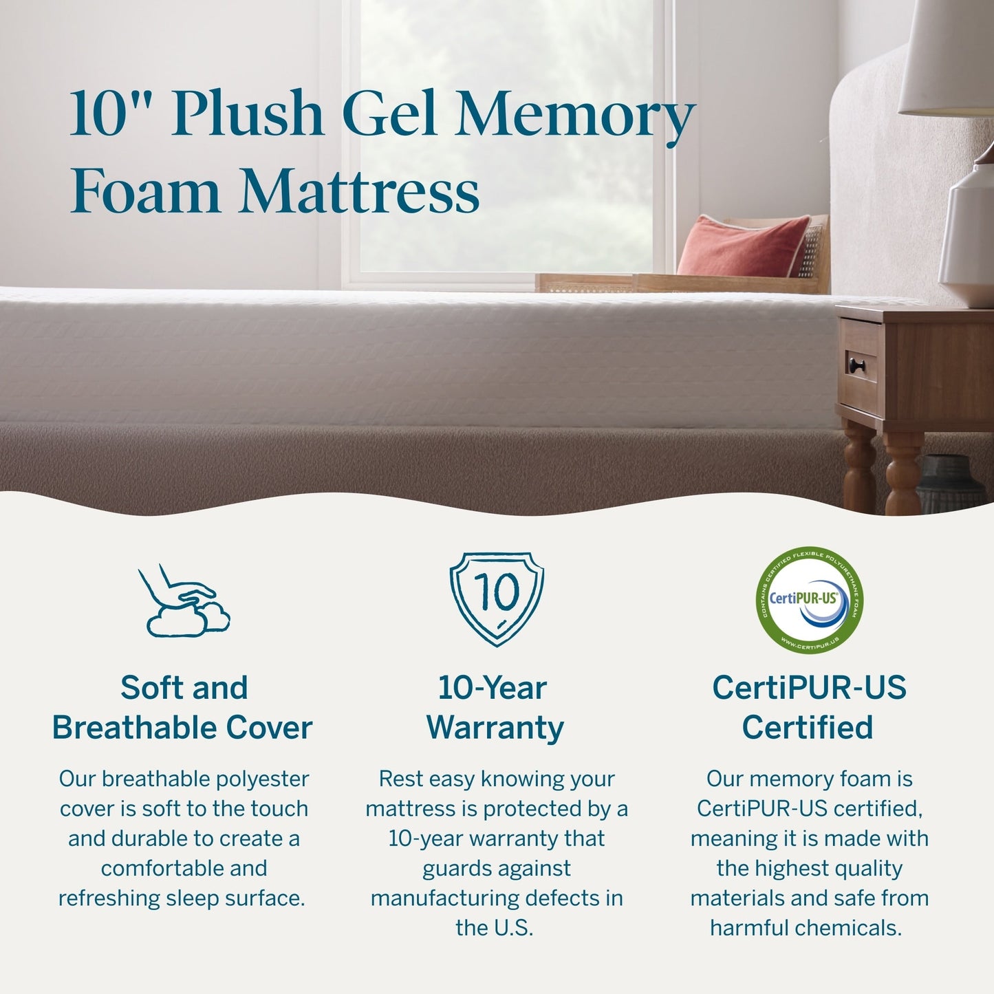 Matelas en mousse à mémoire de forme avec gel de luxe Lucid de 10 pouces