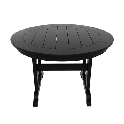 Ensemble de repas de jardin Polytrends Laguna en HDPE, résistant aux intempéries, avec table ronde et chaises à accoudoirs (ensemble de 5 pièces)
