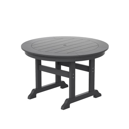 Ensemble de repas de jardin Polytrends Laguna en HDPE, résistant aux intempéries, avec table ronde et chaises à accoudoirs (ensemble de 5 pièces)