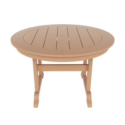 Ensemble de repas de jardin Polytrends Laguna en HDPE, résistant aux intempéries, avec table ronde et chaises à accoudoirs (ensemble de 5 pièces)