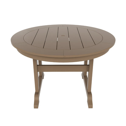 Ensemble de repas de jardin Polytrends Laguna en HDPE, résistant aux intempéries, avec table ronde et chaises à accoudoirs (ensemble de 5 pièces)
