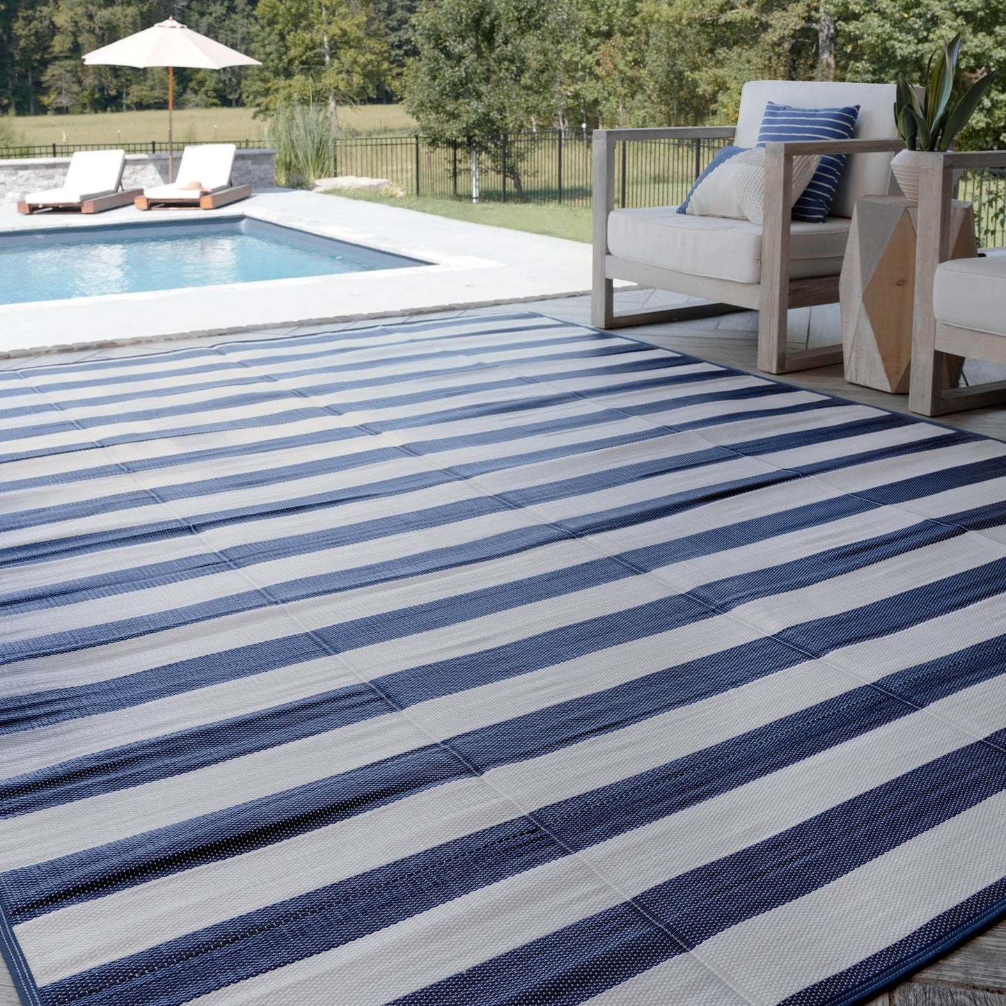 Lalune Beach Stripe Indoor Outdoor Area Rug