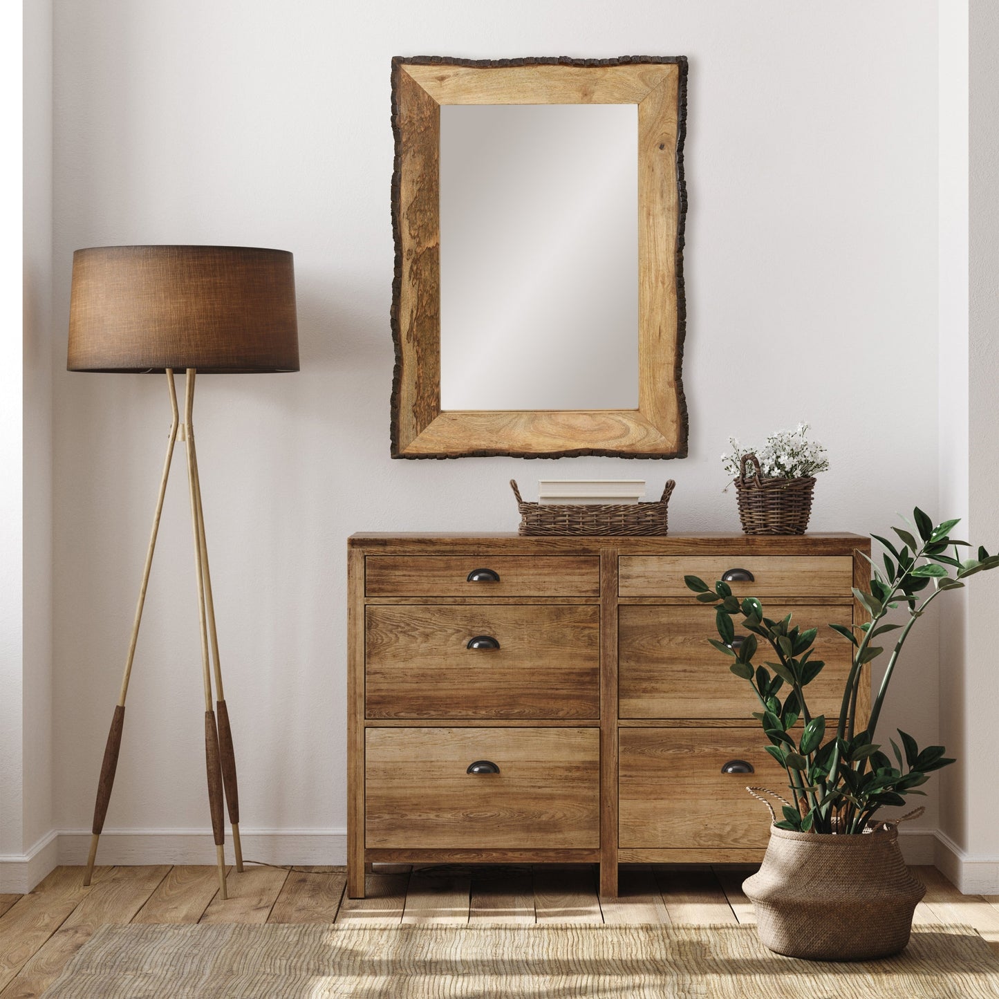 Lamont River of Goods Miroir mural rectangulaire en bois et verre marron et beige - 39 x 1,25 x 28 pouces