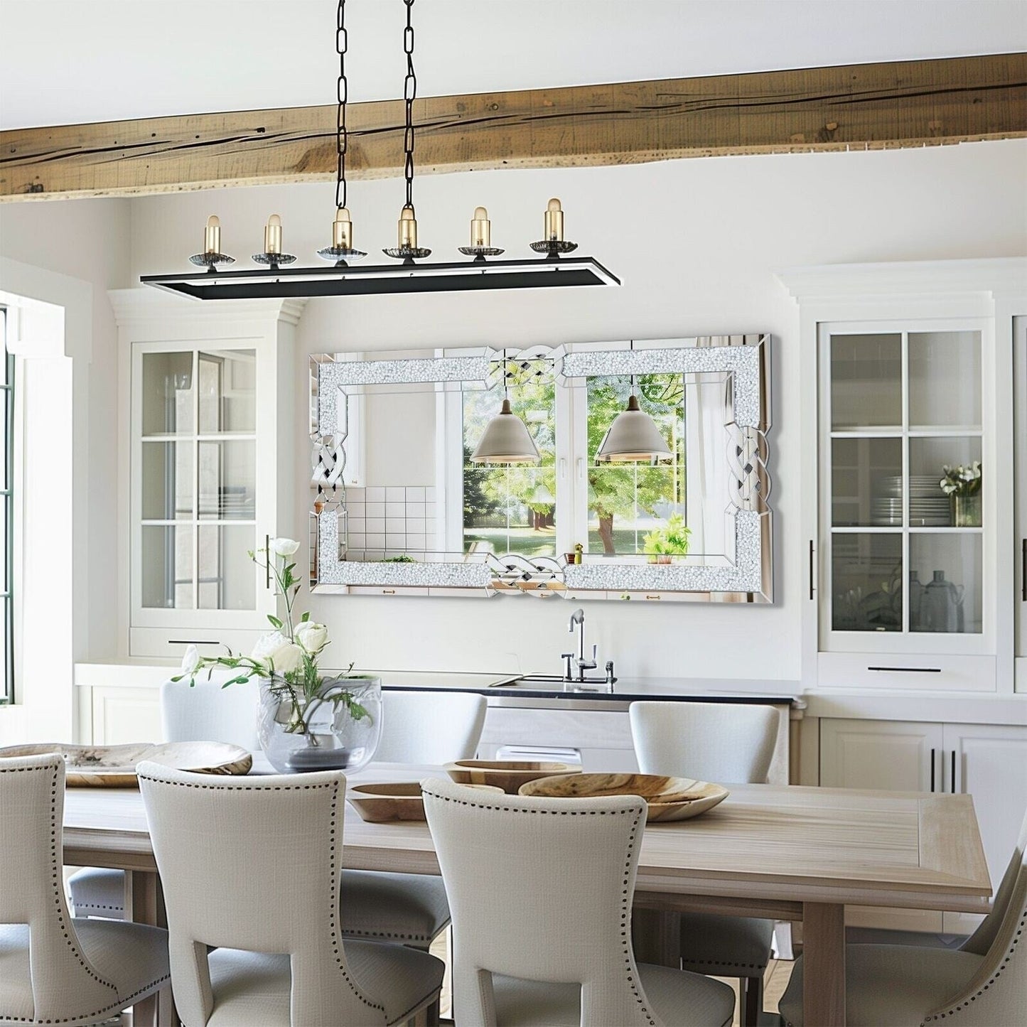 Grand miroir mural rectangulaire à facettes avec perles de cristal, à assembler.