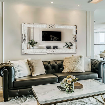 Grand miroir mural rectangulaire à facettes avec perles de cristal, à assembler.