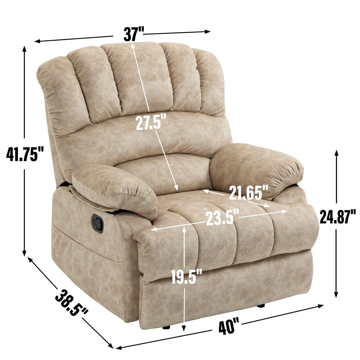 Grand fauteuil inclinable manuel pour adulte, confortable canapé inclinable individuel en tissu, fauteuil inclinable surrembourré pour salon.