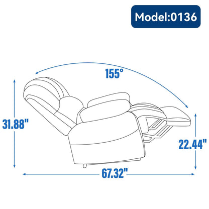 Grand fauteuil inclinable manuel pour adulte, confortable canapé inclinable individuel en tissu, fauteuil inclinable surrembourré pour salon.