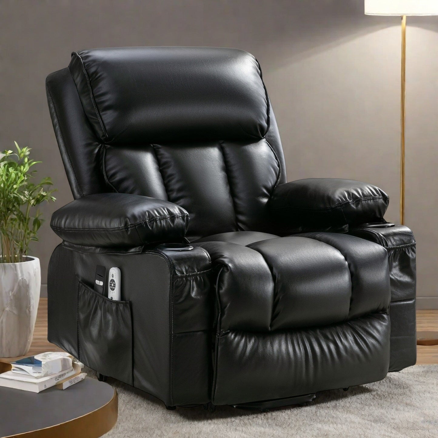 Grand fauteuil inclinable à levage électrique avec fonction de chauffage et massage à 8 points - Télécommande, port USB