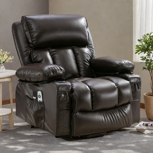 Grand fauteuil inclinable à levage électrique avec fonction de chauffage et massage à 8 points - Télécommande, port USB