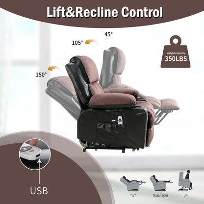 Grand fauteuil inclinable à levage électrique avec fonction de chauffage et massage à 8 points - Télécommande, port USB
