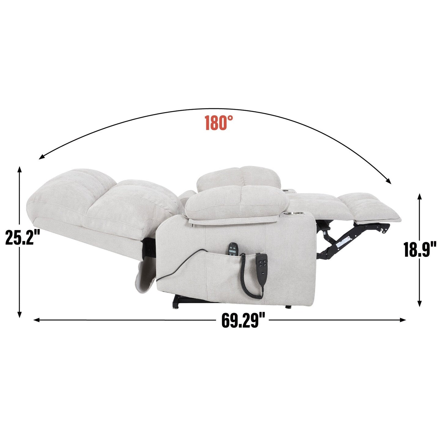 Fauteuil inclinable électrique à double moteur Lazy Boy en chenille avec massage et chauffage lombaire, double porte-gobelets, gris-bleu