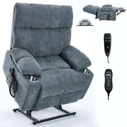 Fauteuil inclinable électrique à double moteur Lazy Boy en chenille avec massage et chauffage lombaire, double porte-gobelets, gris-bleu