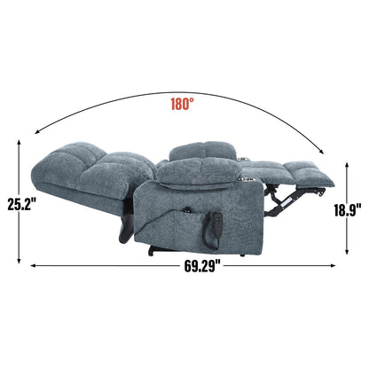 Fauteuil inclinable électrique à double moteur Lazy Boy en chenille avec massage et chauffage lombaire, double porte-gobelets, gris-bleu