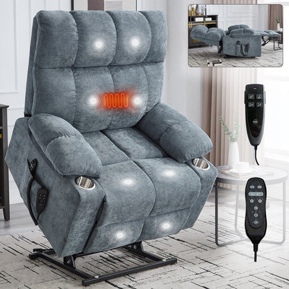 Fauteuil inclinable électrique à double moteur Lazy Boy en chenille avec massage et chauffage lombaire, double porte-gobelets, gris-bleu