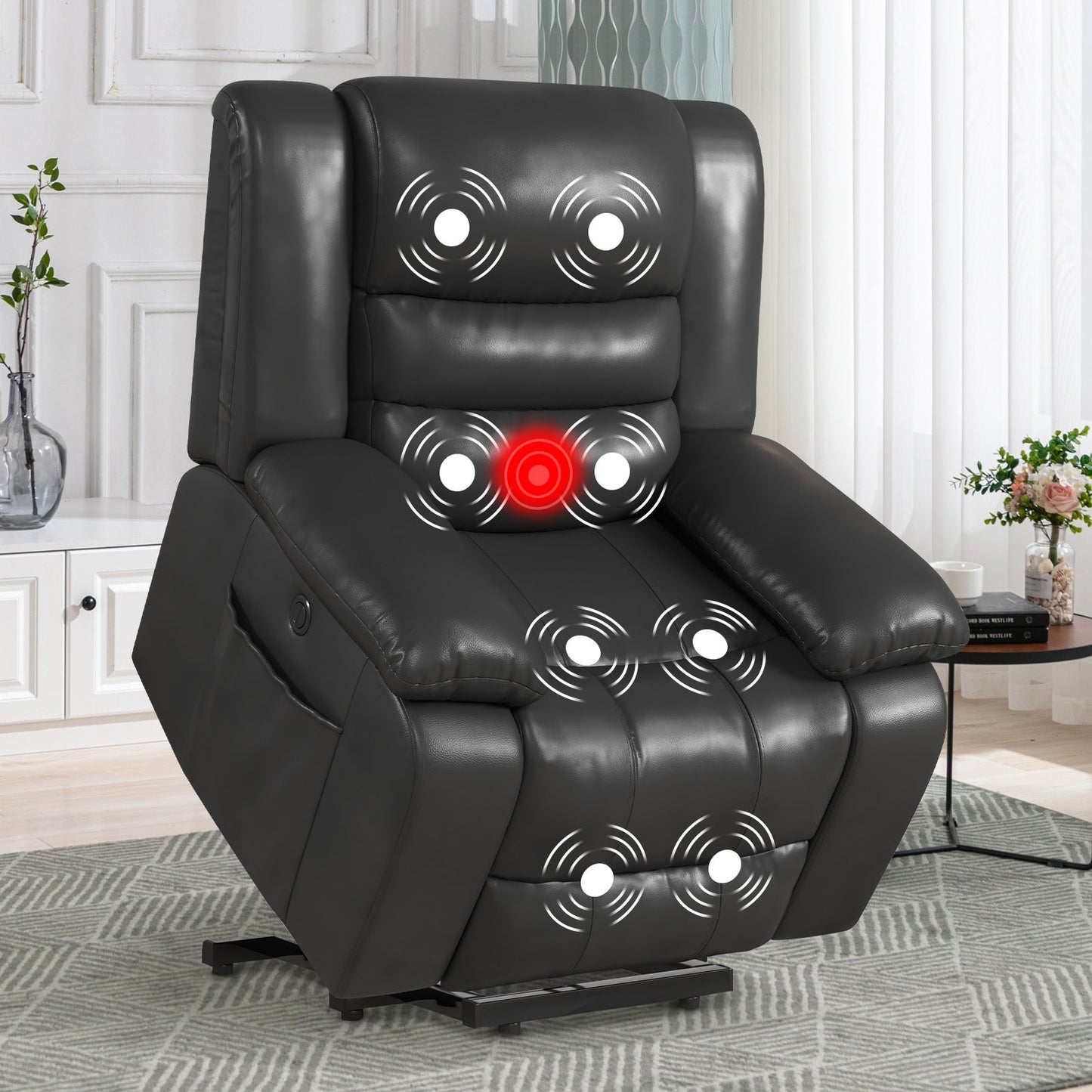 Fauteuil inclinable releveur en cuir avec double moteur, fauteuils inclinables électriques surdimensionnés avec massage et chauffage électriques