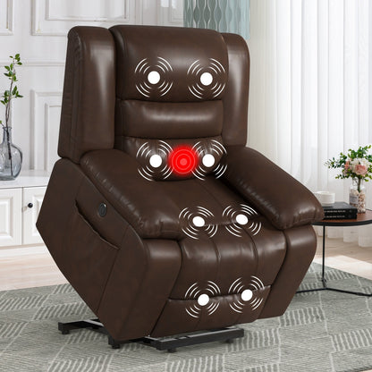 Fauteuil inclinable releveur en cuir avec double moteur, fauteuils inclinables électriques surdimensionnés avec massage et chauffage électriques