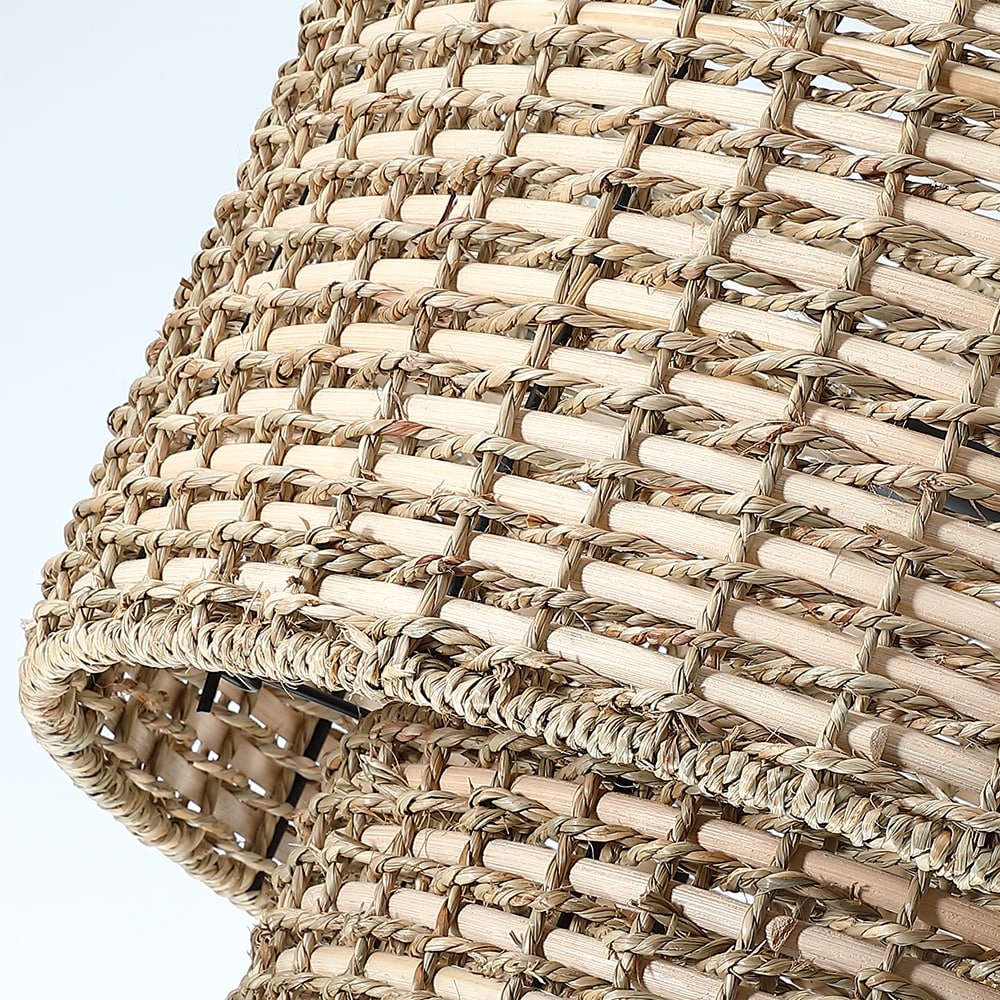 Luminaire à suspension à plusieurs niveaux en rotin Lennie, 4 lumières, 50 cm (20 po), avec abat-jour noir - 50 cm (20 po) L - 50 cm (20 po) L