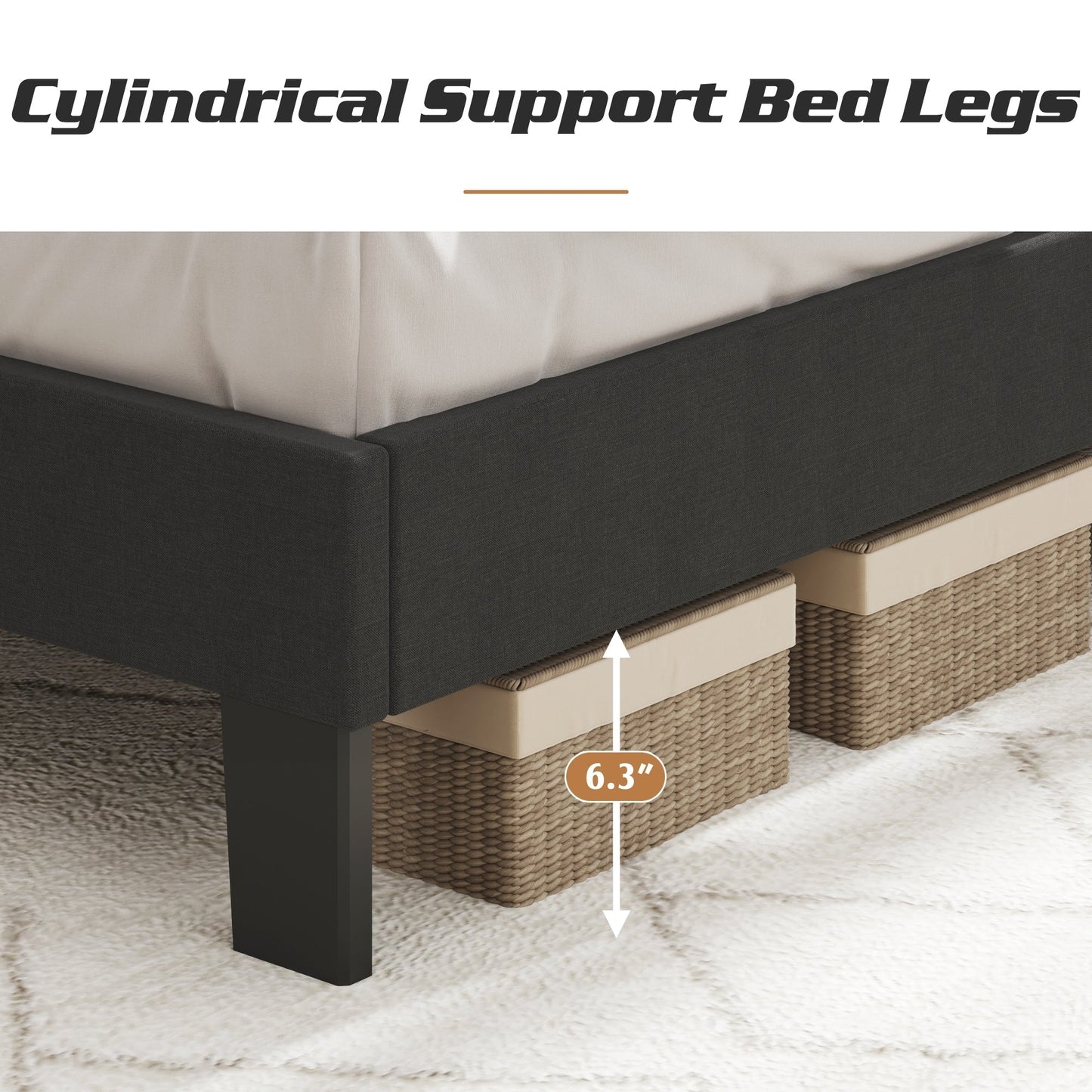 Lifezone Lit-plateforme à hauteur réglable, taille Queen, avec revêtement en tissu