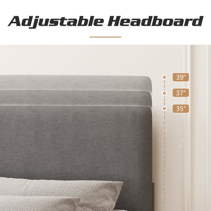 Lifezone Lit-plateforme à hauteur réglable, taille Queen, avec revêtement en tissu