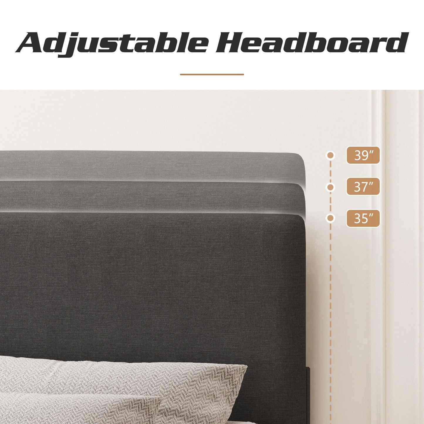 Lifezone Lit-plateforme à hauteur réglable, taille Queen, avec revêtement en tissu