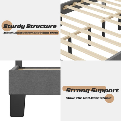 Lifezone Lit-plateforme à hauteur réglable, taille Queen, avec revêtement en tissu