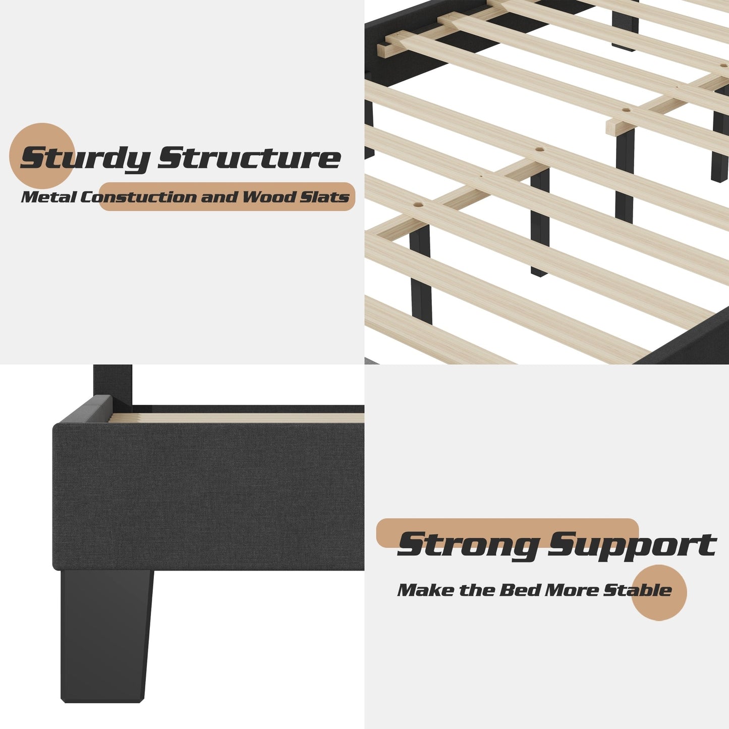 Lifezone Lit-plateforme à hauteur réglable, taille Queen, avec revêtement en tissu