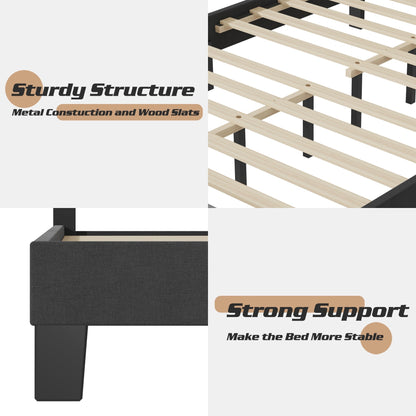 Lifezone Lit-plateforme à hauteur réglable, taille Queen, avec revêtement en tissu
