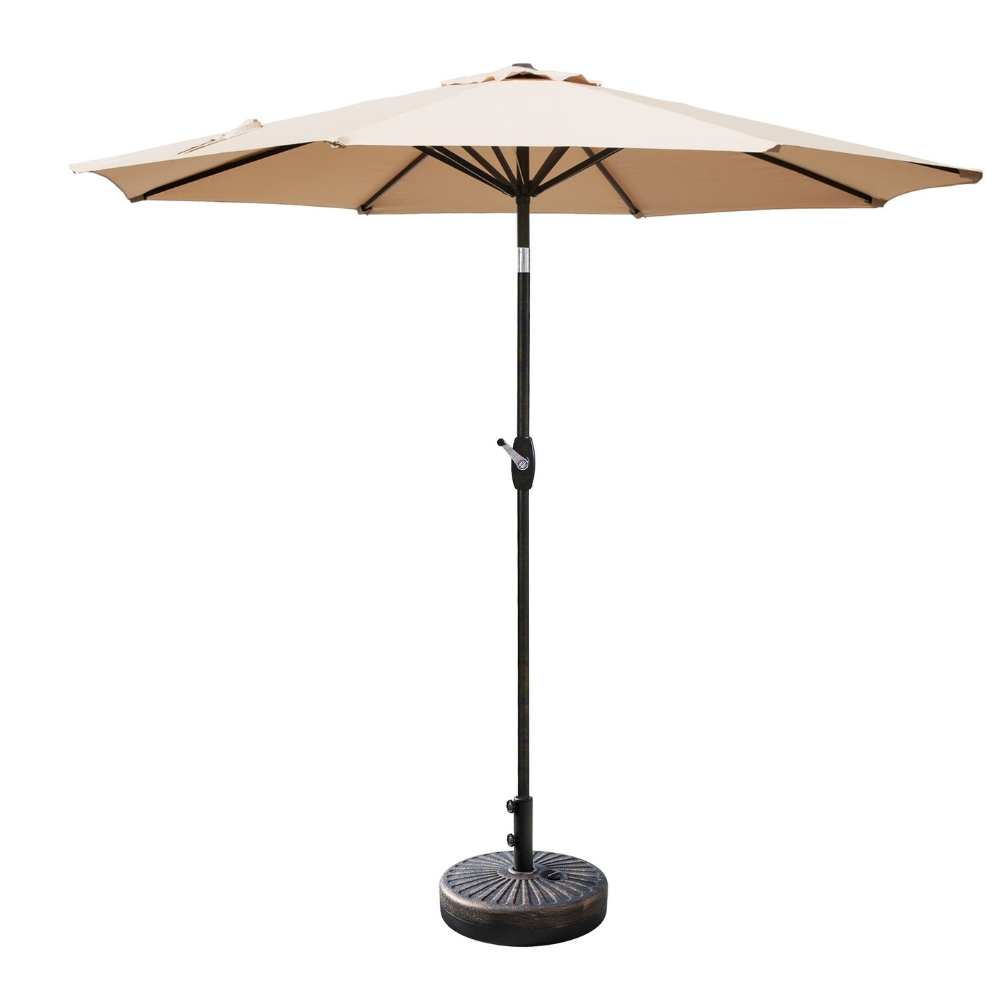 Parasol de terrasse Lopes de 2,7 m avec pied à poids à finition bronze inclus.
