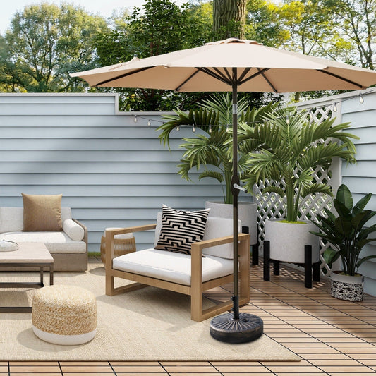 Parasol de terrasse Lopes de 2,7 m avec pied à poids à finition bronze inclus.