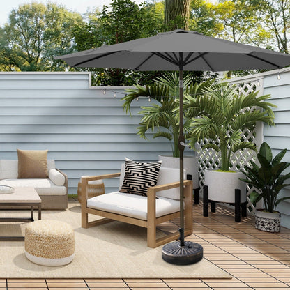 Parasol de terrasse Lopes de 2,7 m avec pied à poids à finition bronze inclus.