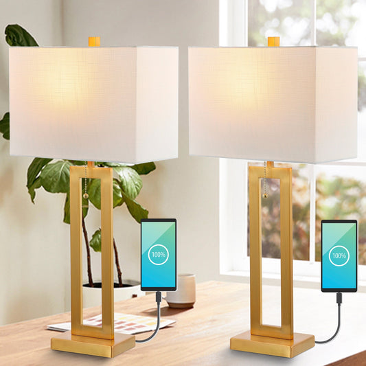 Lucie Lampe de table vintage industrielle en fer avec cordon à tirer et port de charge USB, 28,5 cm (lot de 2) par JONATHAN Y