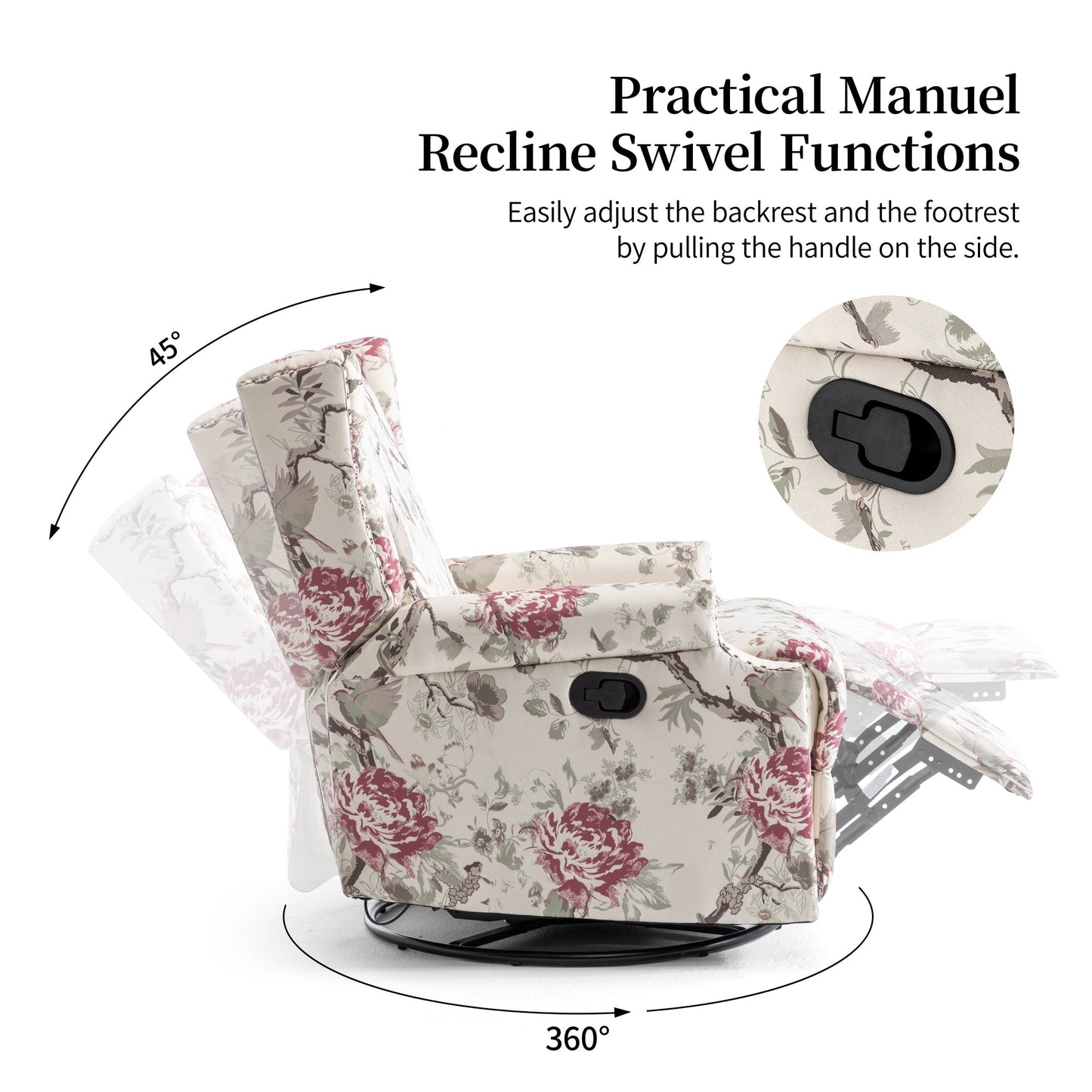 Lot de 2 chaises inclinables à bascule pivotantes à commande manuelle avec dossier inclinable, motif, 73,7 cm de largeur.