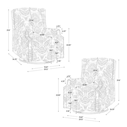 Lot de 2 chaises inclinables à bascule pivotantes à commande manuelle avec dossier inclinable, motif, 73,7 cm de largeur.