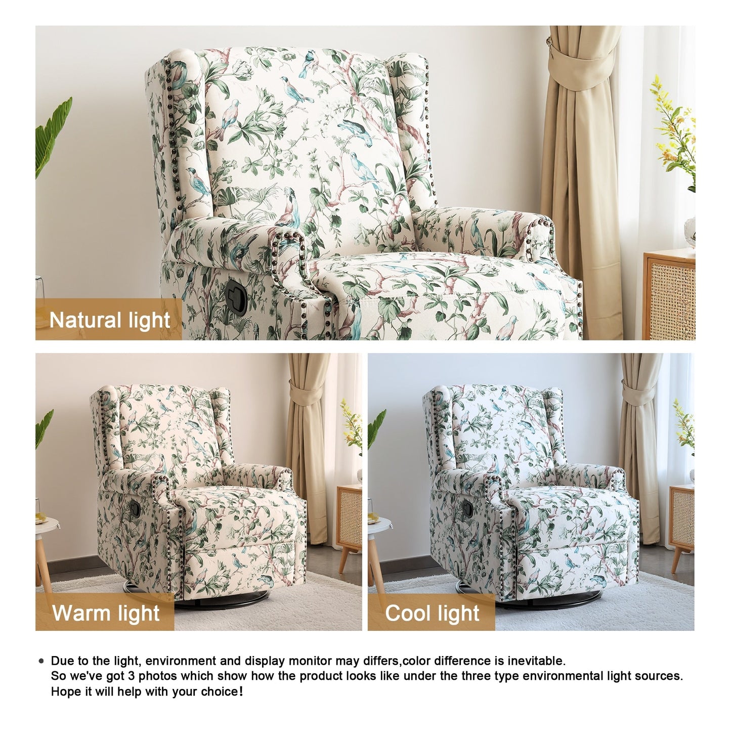 Lot de 2 chaises inclinables à bascule pivotantes à commande manuelle avec dossier inclinable, motif, 73,7 cm de largeur.