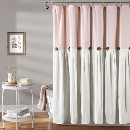 Lush Decor Two-tone Linen Button Shower Curtain