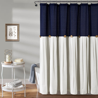 Lush Decor Two-tone Linen Button Shower Curtain