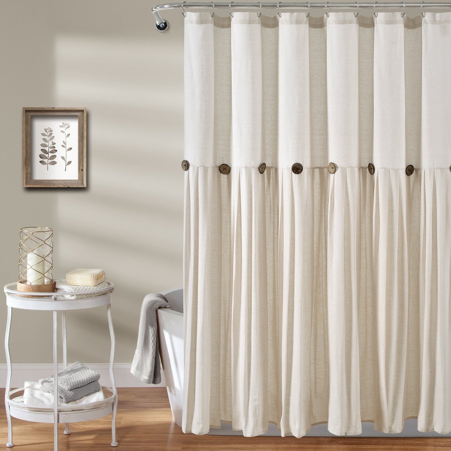 Lush Decor Two-tone Linen Button Shower Curtain
