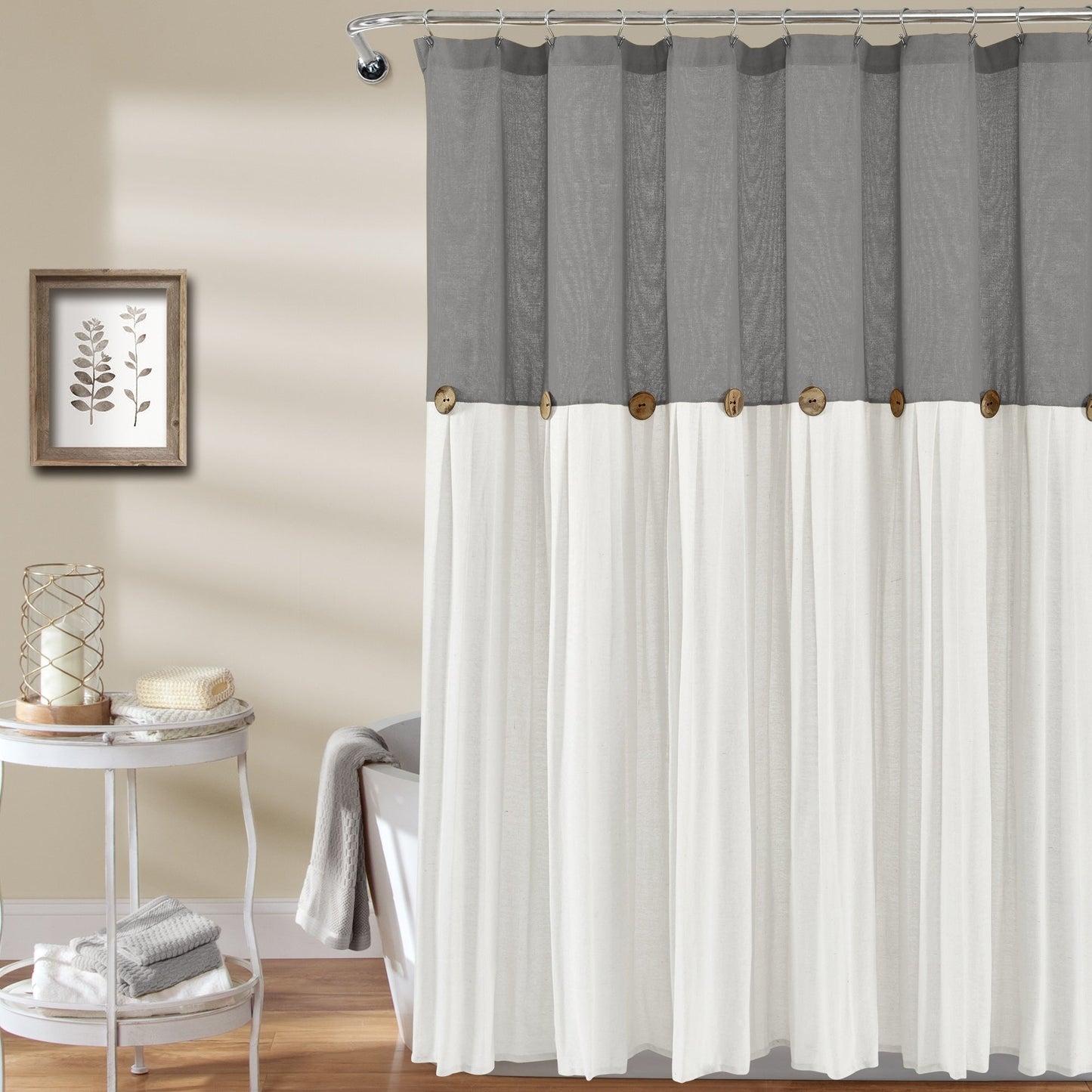 Lush Decor Two-tone Linen Button Shower Curtain