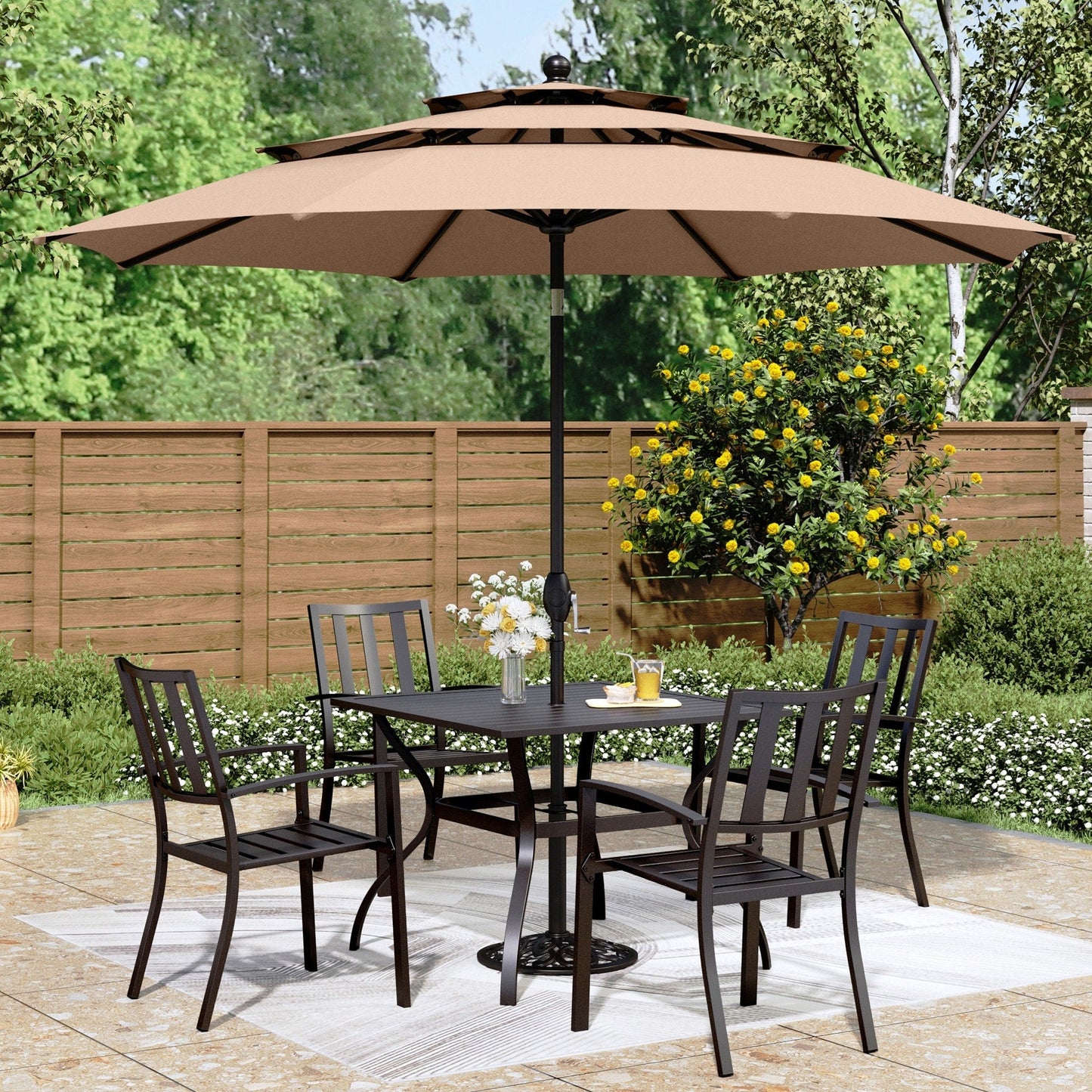 MAISON ARTS 10ft 3 Tiers Vented Patio Outdoor Umbrella with Auto-tilt and Crank Lift