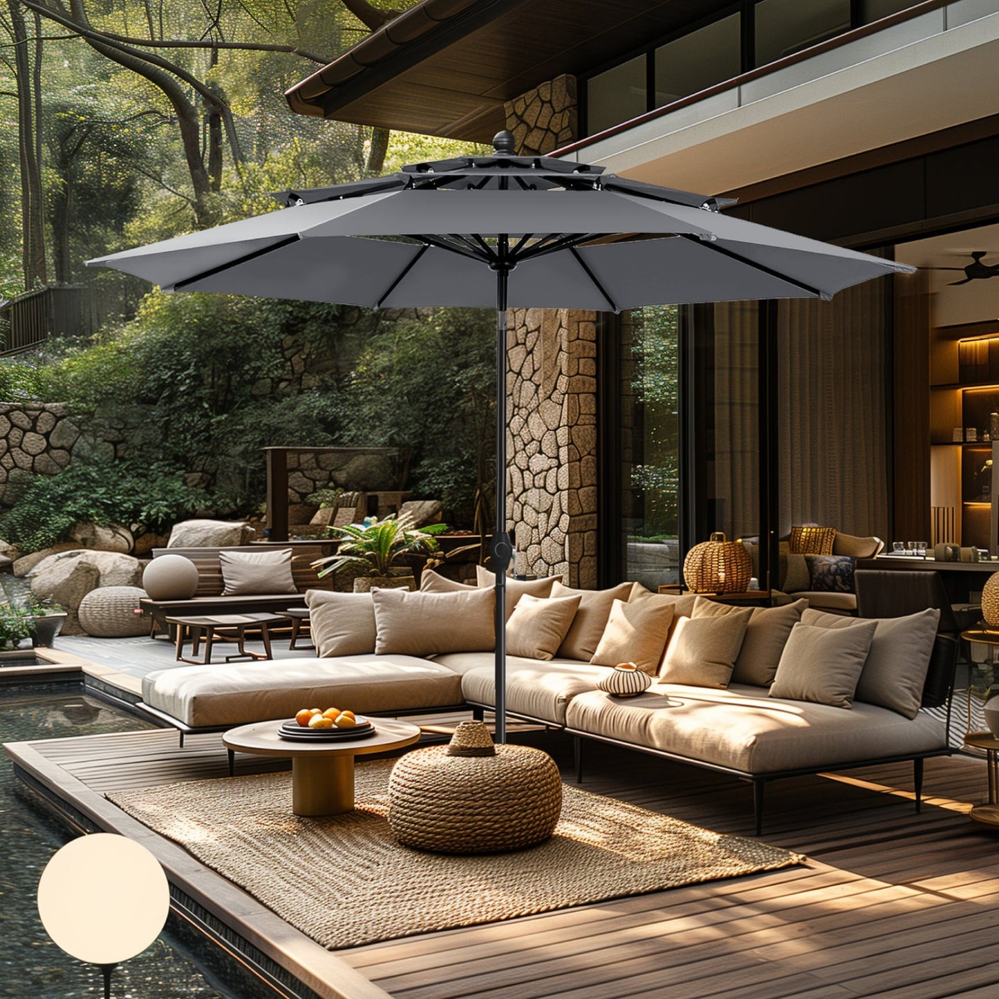 MAISON ARTS 10ft 3 Tiers Vented Patio Outdoor Umbrella with Auto-tilt and Crank Lift